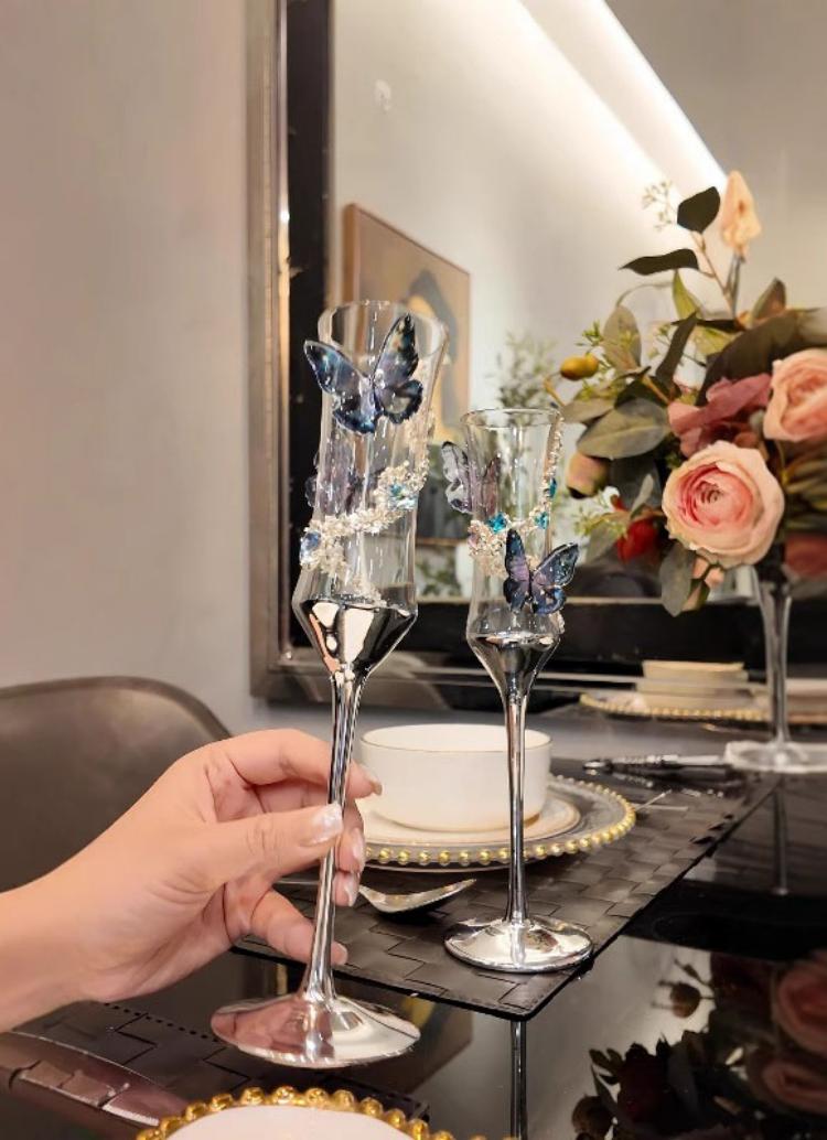 Borboleta champanhe vidro galv - Champagne Flute Pair avaliação e preço